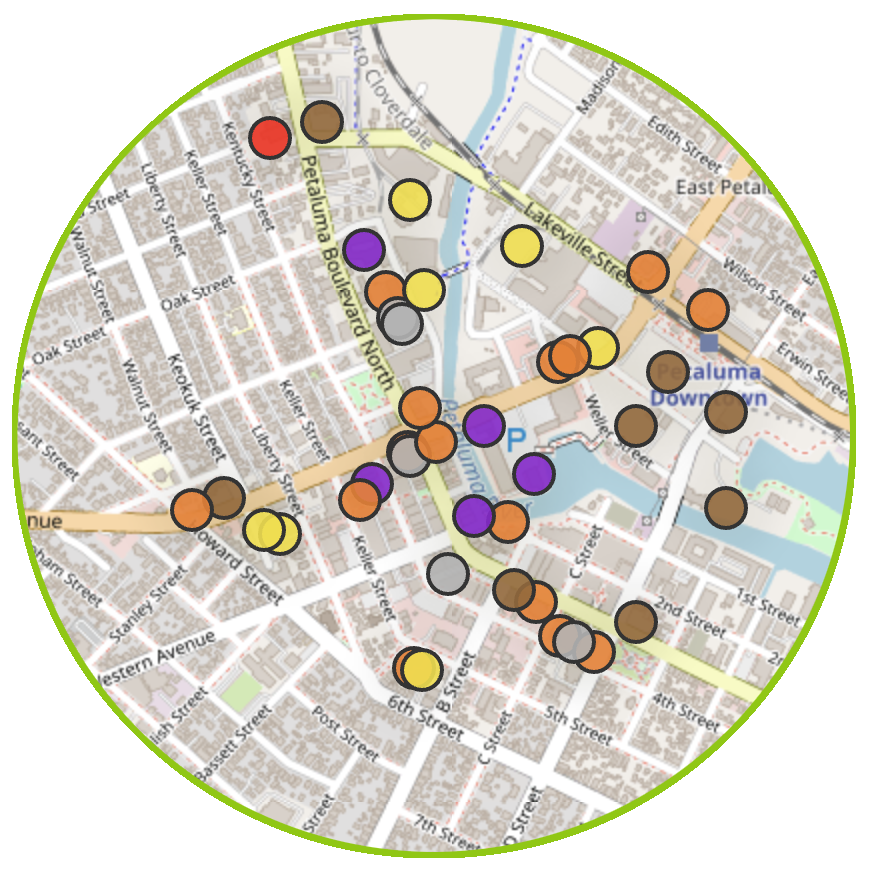 Circular preview of the Petaluma vacancy map